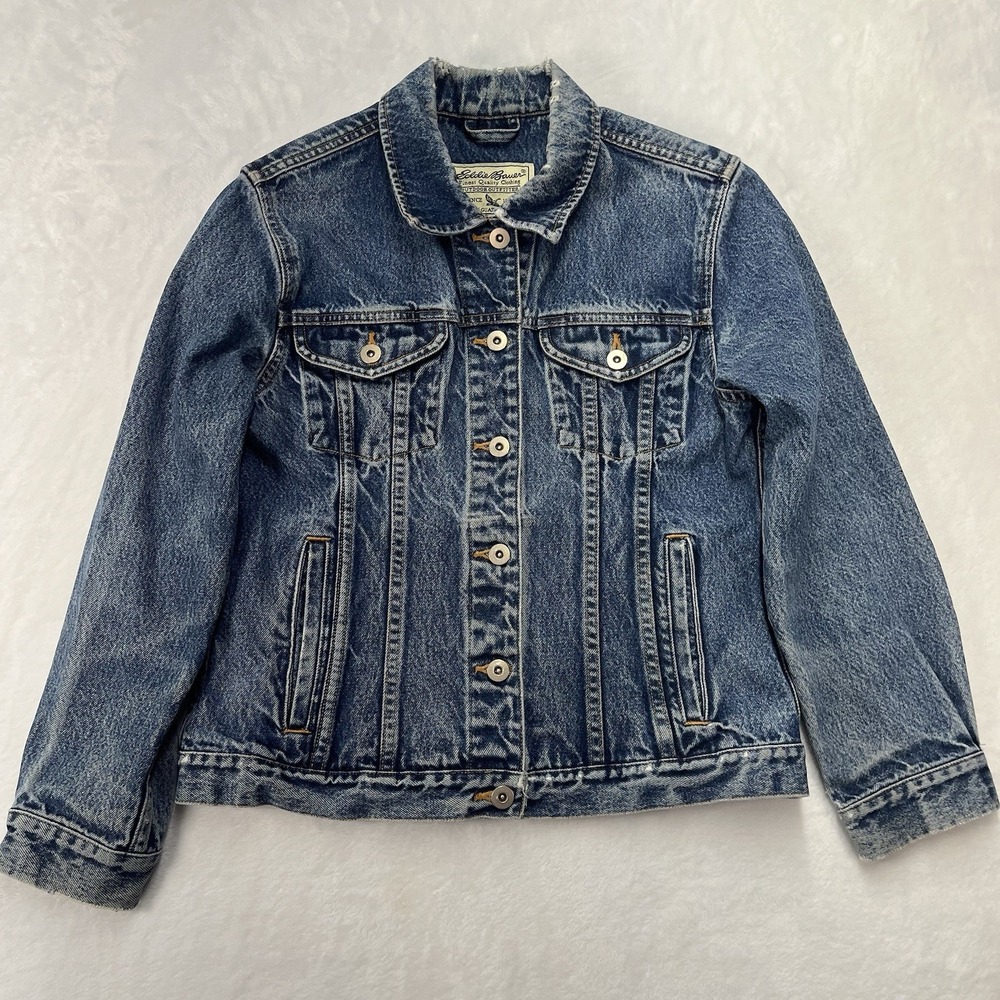 Vintage Eddie Bauer Denim Jacket Womens Small Distressed Jean Trucker 90s